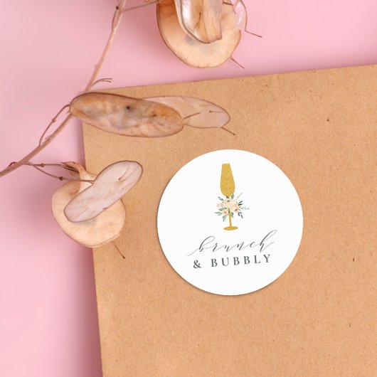 Sticker Rond Champagne Floral Mariage Brunch & Bubbly
