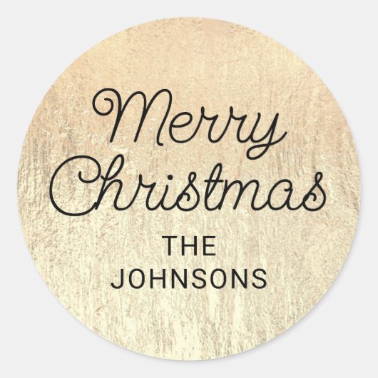 Sticker Rond Champagne Gold Glam Texture Joyeux Noël (Devant)