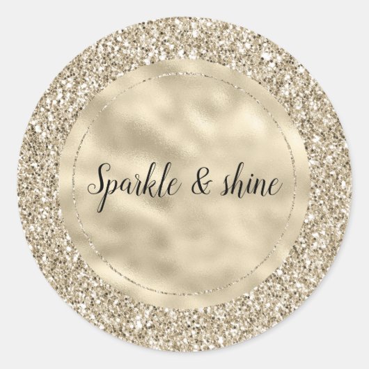 Sticker Rond Champagne Gold Glitzy Parties scintillant (Devant)