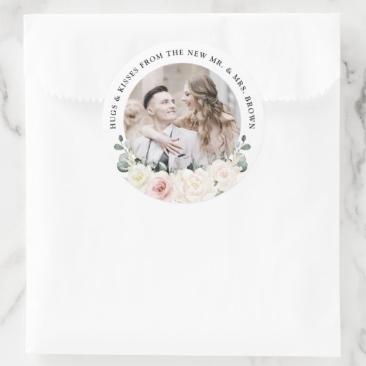 Sticker Rond Champagne Ivory Blush rose Floral Mariage (Sac)