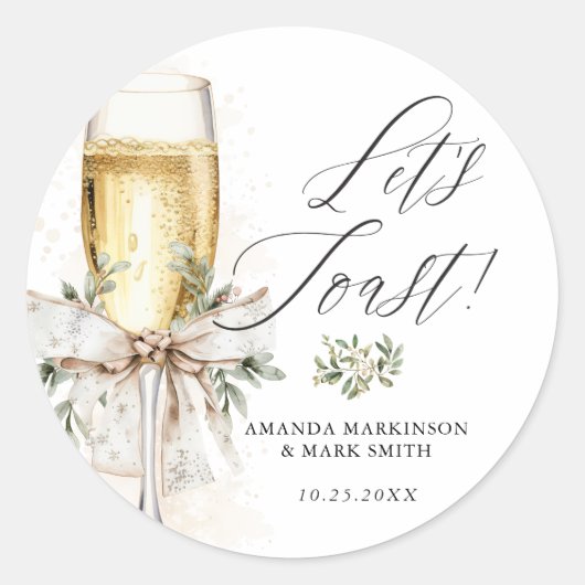 Sticker Rond Champagne Let's Toast Winter Engagement (Devant)