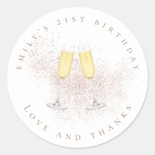 Sticker Rond Champagne Rose Parties scintillant d'or 21e annive (Devant)