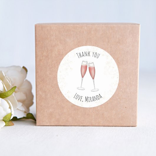 Sticker Rond Champagne Rose pour Remerciements de Mariage en Aq