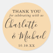 Sticker Rond Champagne Signature Mariage Faveur Merci (Devant)