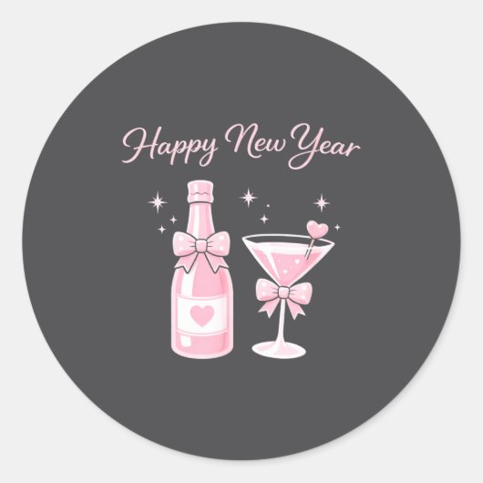 Sticker Rond Champagne Swea Martini Coquette Happy New Year Par (Devant)