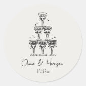 Sticker Rond Champagne Tower Doodle Custom Name Wedding (Devant)