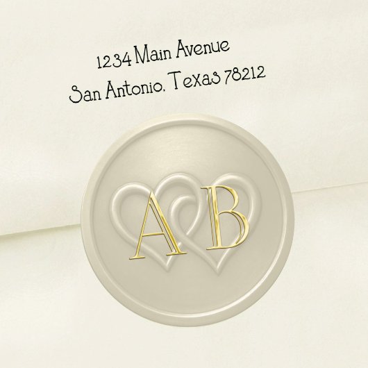 Sticker Rond Champagne Two Hearts Intertwined Monogram Wedding