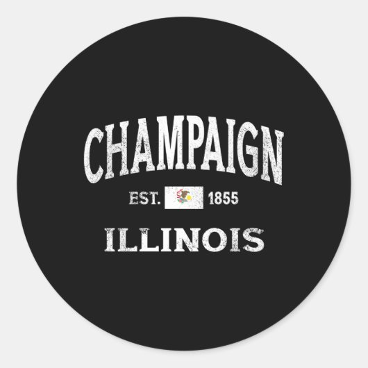 Sticker Rond Champaign Illinois Il State Throwback Athletic (Devant)