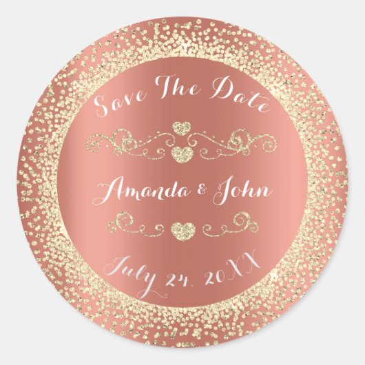 Sticker Rond Champaigne Rose Parties scintillant d'or Enregistr (Devant)