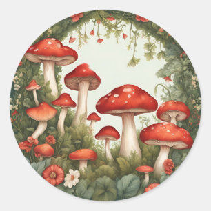 Sticker Rond Champignon Cottagecore