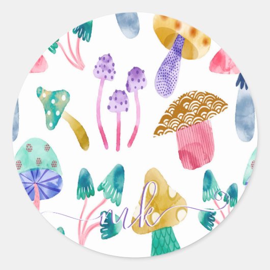 Sticker Rond Champignons aquarelle mignons (Devant)