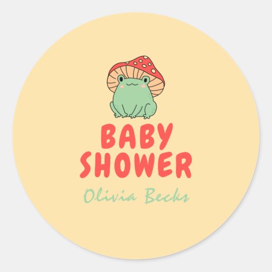 Sticker Rond Champignons avec Baby shower de grenouille (Devant)