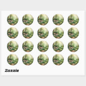 Sticker Rond Champignons complexes avec lave-linge vert doux (Feuille)