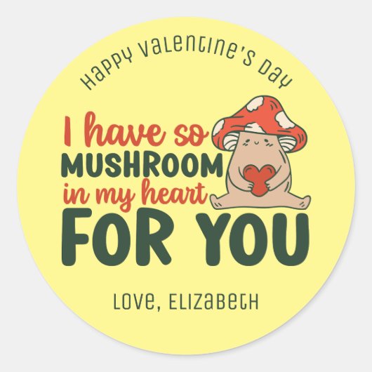 Sticker Rond Champignons Dans Mon Coeur Amusant Pun Cute Valent (Devant)