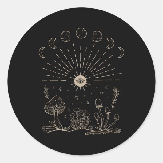 Sticker Rond Champignons Dark Academia Cristaux esthétiques Cot (Devant)