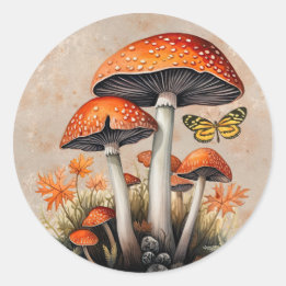 Sticker Rond Champignons de bois orange d'automne
