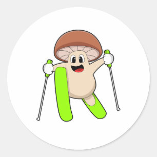 Sticker Rond Champignons en ski avec ski
