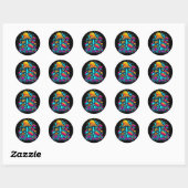 Sticker Rond Champignons et fleurs rétro Neon (Feuille)