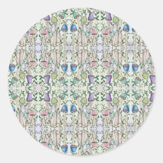 Sticker Rond Champignons et vignes (Devant)