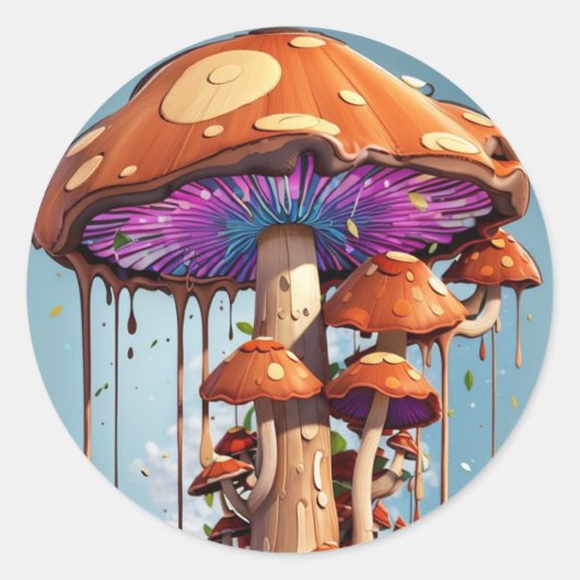 Sticker Rond Champignons fous collants psychédéliques forme ron (Devant)