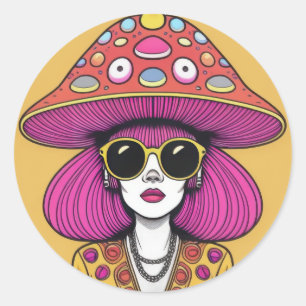 Sticker Rond Champignons Madame