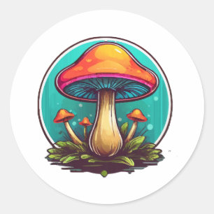 Sticker Rond Champignons magiques colorés