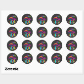 Sticker Rond Champignons psychédéliques super colorés (Feuille)