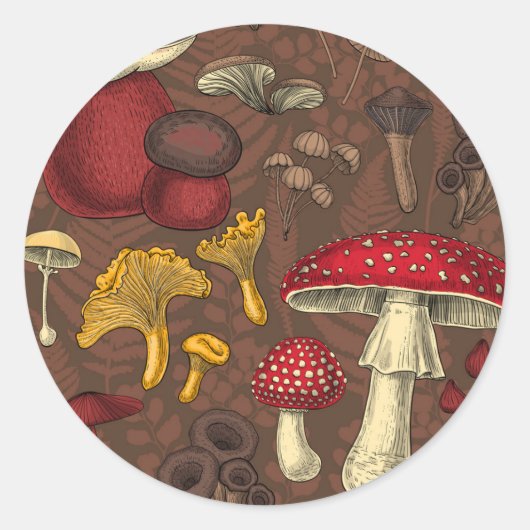 Sticker Rond Champignons sauvages sur brun (Devant)