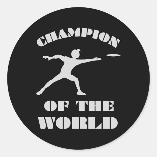 Sticker Rond Champion Du Monde. Disk Golf Frisbee Golf. (Devant)