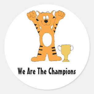 Sticker Rond Champion du tigre de dessin avec trophée