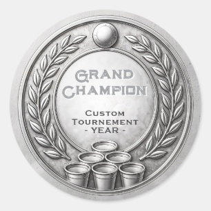 Sticker Rond Championnat de Beer Pong avec médaille d'argent