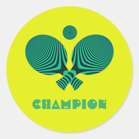 Sticker Rond Championne de tennis de table jaune turquoise styl (Devant)