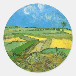 Sticker Rond Champs de blé à Auvers sous un ciel nuageux, Vince