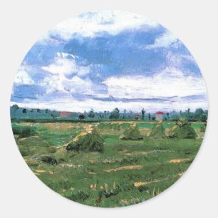 Sticker Rond Champs de blé avec des piles, Vincent van Gogh