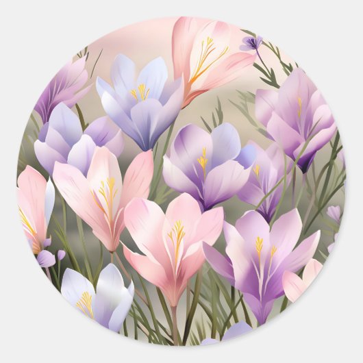 Sticker Rond Champs de Crocus Floral Springtime (Devant)