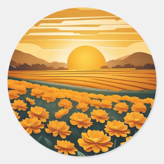 Sticker Rond Champs d'or de Marigolds (Devant)