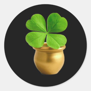 Sticker Rond Chance Lucky Charm Pot doré avec quatre feuilles C