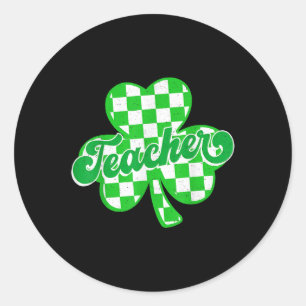 Sticker Rond Chance Shamrock enseignant À damiers Saint-Patrick