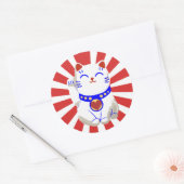 Sticker Rond Chanceux chat neko sur soleil levant (Enveloppe)