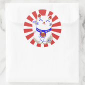 Sticker Rond Chanceux chat neko sur soleil levant (Sac)