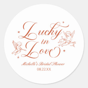 Sticker Rond Chanceux en amour Vintage Cupidon Baby Shower de m