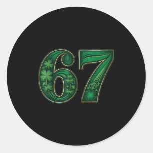 Sticker Rond Chanceux irlandais drôle 67 six sept mème trèfle c