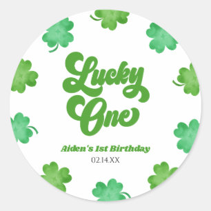 Sticker Rond Chanceux Une Fête d'anniversaire de 1 an Shamrock