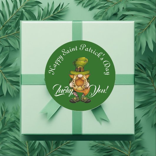 Sticker Rond Chanceux vous Gnome vert Joyeux Saint-Patrick