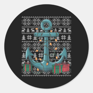 Sticker Rond Chandail de Noël Ancre de bateau Père Noël moche N