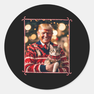 Sticker Rond Chandail de Noël drôle Trump pour les Amoureux de