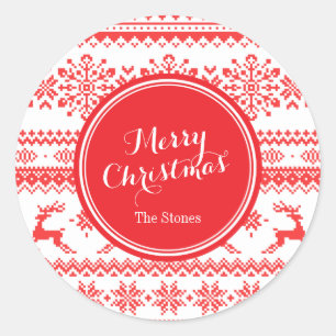 Sticker Rond Chandail de Noël rouge brun motif monogramme