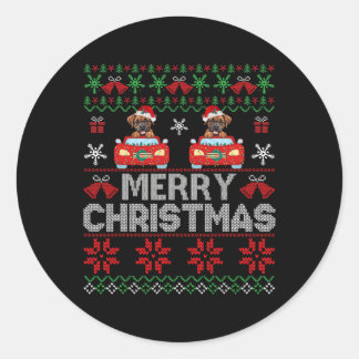 Sticker Rond Chandail De Noël Vilain Avec Chapeau De Père Noël 