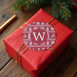 Sticker Rond Chandail rouge Knit confortable Motif Monogramme N