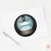Sticker Rond Chandelier de chat noir neige globe (Enveloppe)